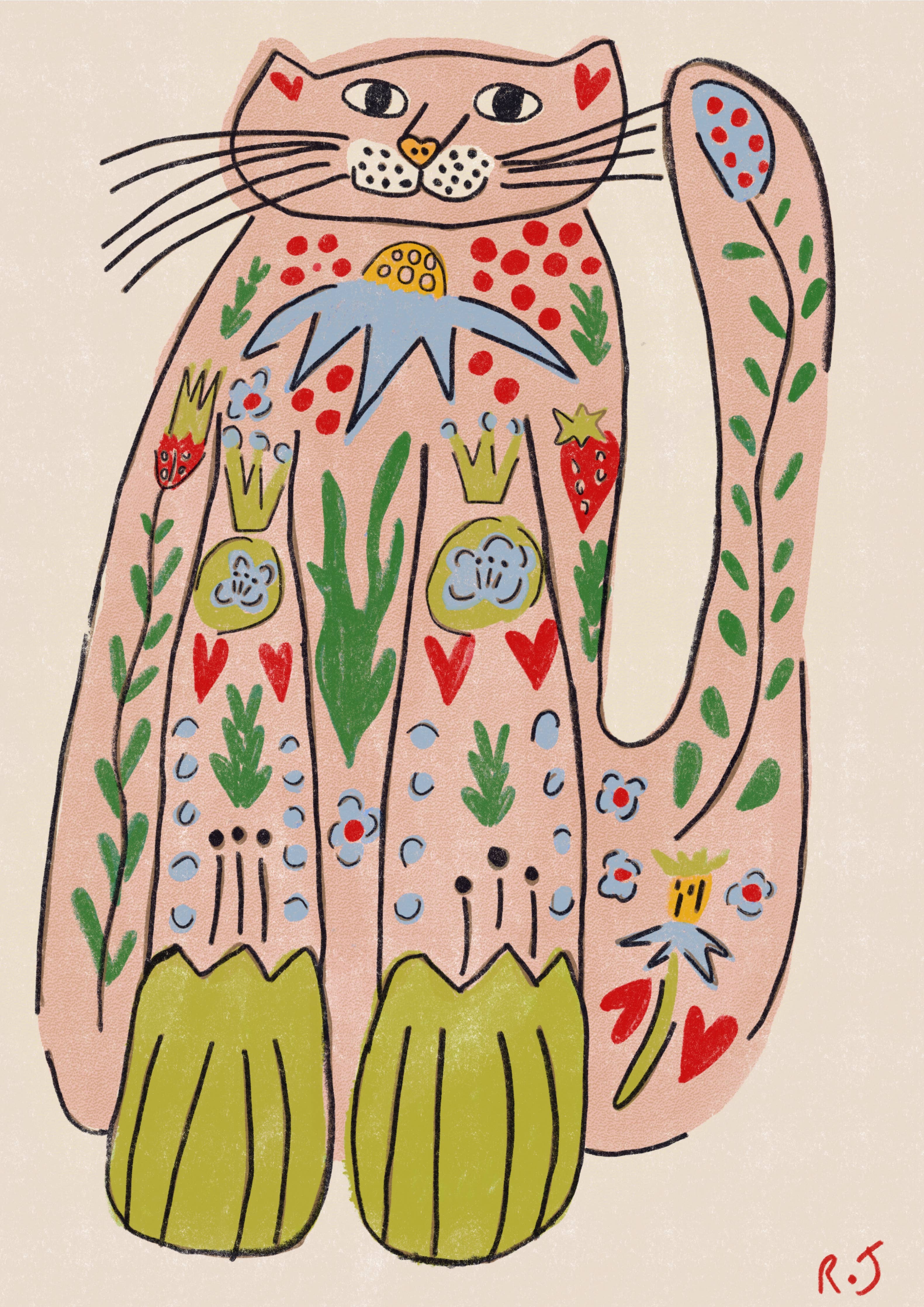 'Folk Cat' Print - Image 2