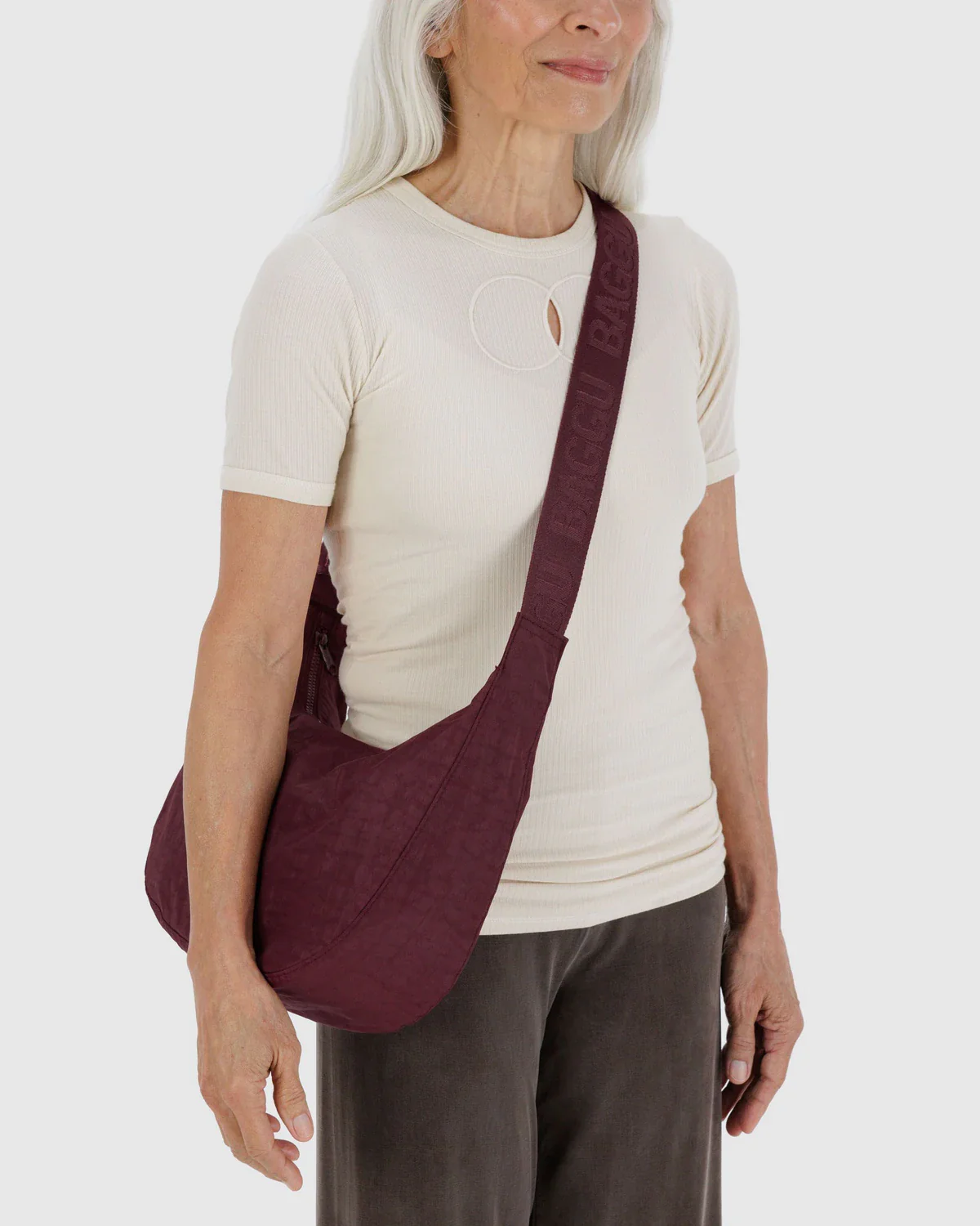 Mahogany Medium Nylon Crescent Baggu - Image 2